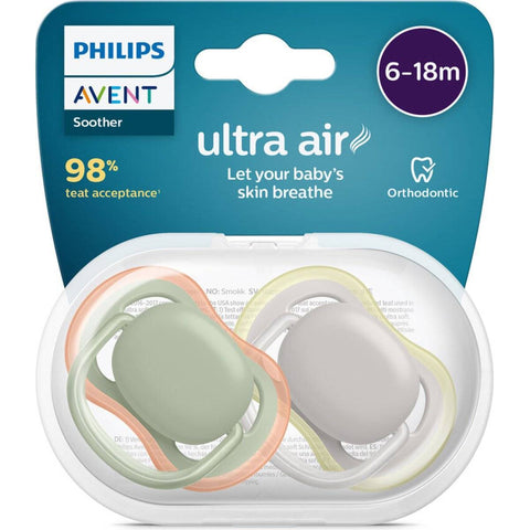 Avent Ultra Air Soother 6-18 Months 2 Pack (Colours and Designs may vary) Avent Ultra Air Soother 6-18 Months 2 Pack (Colours and Designs may vary)