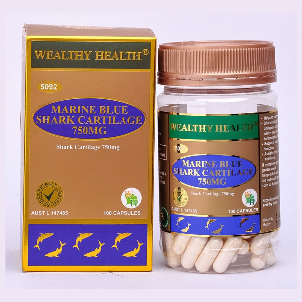 Wealthy Health Marine Blue Shark Cartilage 750mg 100 Capsules
