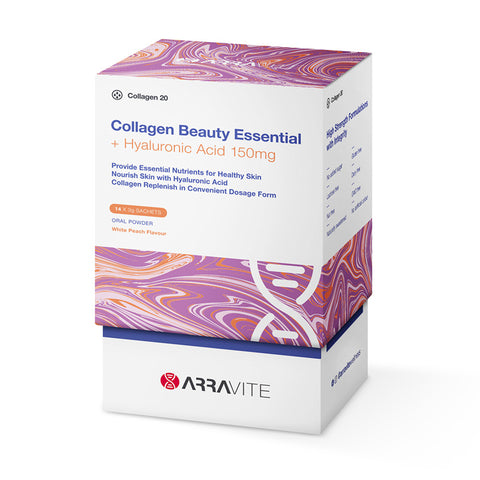 Arravite Collagen Beauty Essential + Hyaluronic Acid 150mg White Peach Flavour 3g x 14 Sachets (Ships November) Arravite Collagen Beauty Essential + Hyaluronic Acid 150mg White Peach Flavour 3g x 14 Sachets (Ships November)