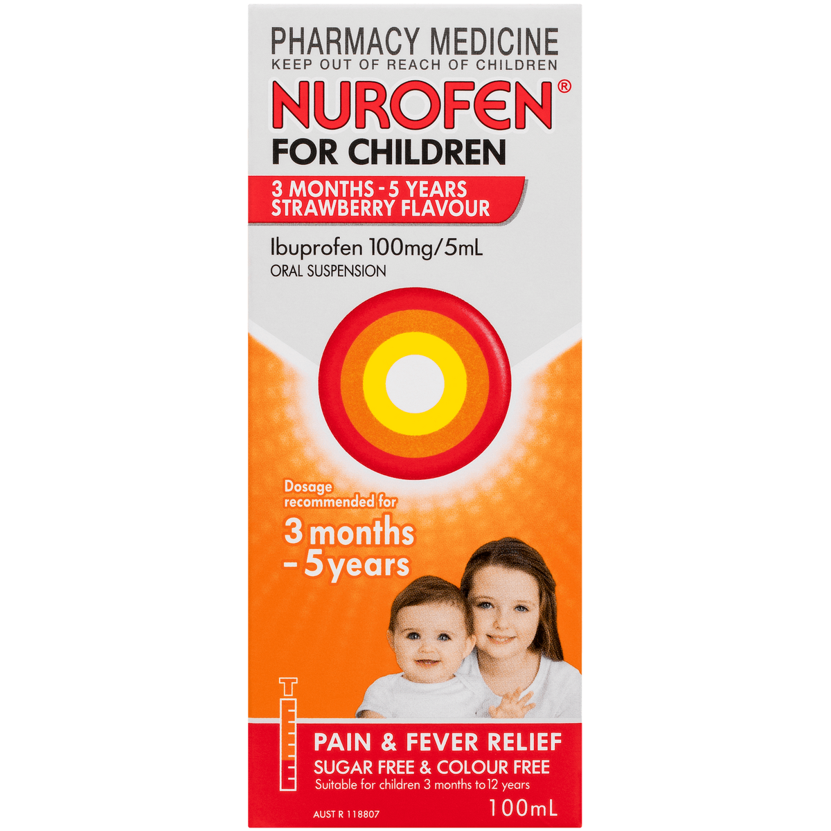 Nurofen For Children 3 Months - 5 Years Ibuprofen 100mg/5mL Strawberry 100mL (Limit ONE per Order)