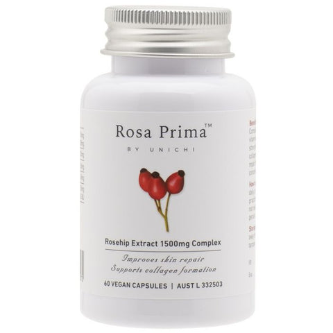 Unichi Rosa Prima Rosehip Extract 1500mg Complex 60 Vegan Capsules Unichi Rosa Prima Rosehip Extract 1500mg Complex 60 Vegan Capsules