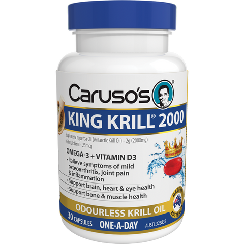 Caruso's Natural Health King Krill 2000mg + Vitamin D3 30 Capsules Caruso's Natural Health King Krill 2000mg + Vitamin D3 30 Capsules