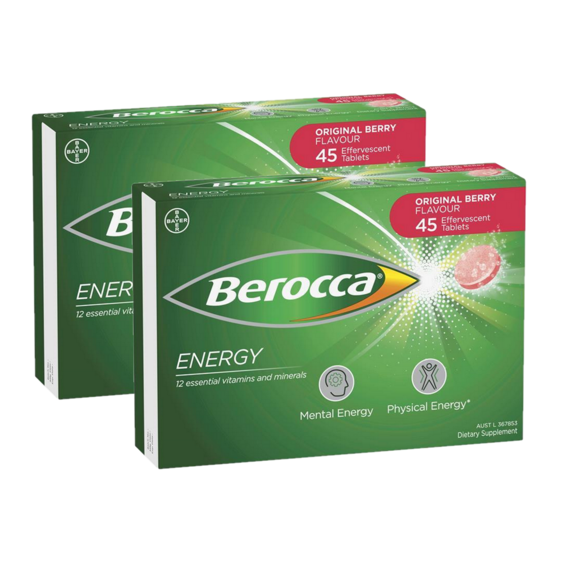 Berocca Energy Vitamin B & C Original Berry Flavour Effervescent Tablets 2 x 45 Packs - Special Bundles