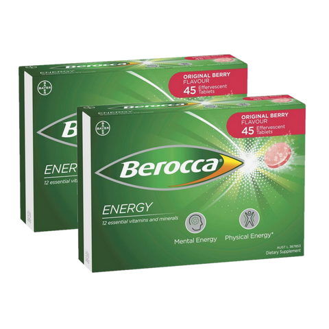 Berocca Energy Vitamin B & C Original Berry Flavour Effervescent Tablets 2 x 45 Packs - Special Bundles