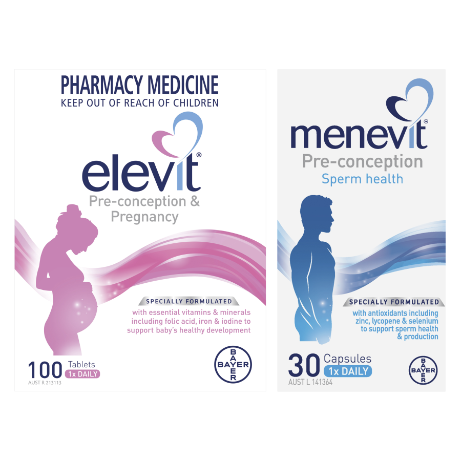 Elevit Pregnancy Multivitamin 100 Tablets & Menevit Pre-Conception Sperm Health 30 Capsules (Limit ONE per Order) - Special Bundle