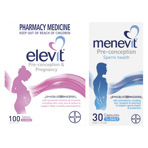 Elevit Pregnancy Multivitamin 100 Tablets & Menevit Pre-Conception Sperm Health 30 Capsules (Limit ONE per Order) - Special Bundle