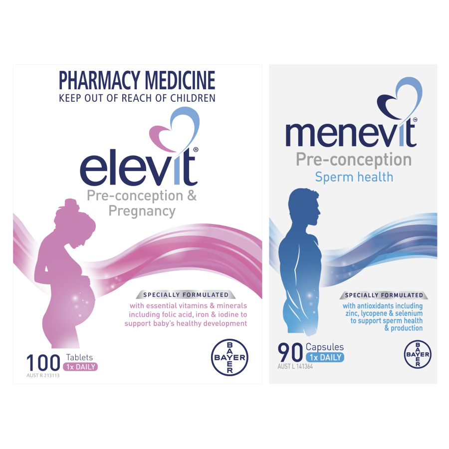 Elevit Pregnancy Multivitamin 100 Tablets & Menevit Pre-Conception Sperm Health 90 Capsules (Limit ONE per Order) - Special Bundle