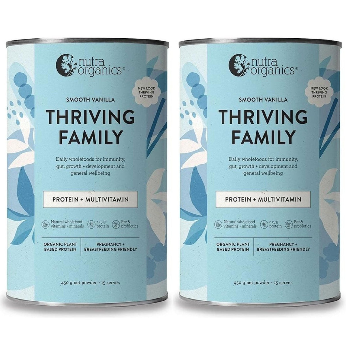 Nutra Organics Thriving Family Protein Smooth Vanilla 2 x 450g - Special Bundle