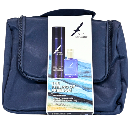 Blue Stratos Eau De Toilette 50ml + Deodorant Spray 150g + Toiletry Bag