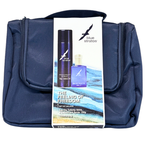 Blue Stratos Eau De Toilette 50ml + Deodorant Spray 150g + Toiletry Bag