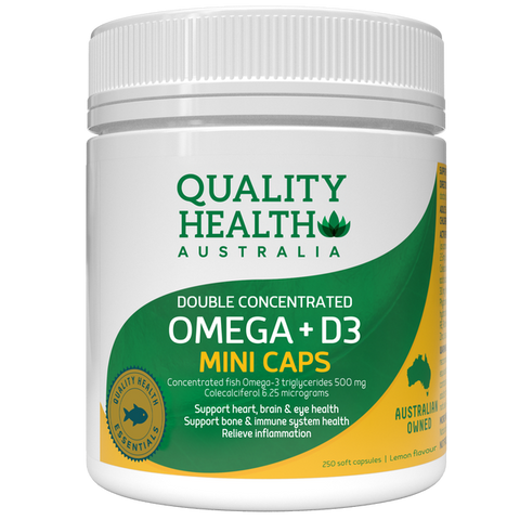 Quality Health Australia Double Concentrated Omega + Vitamin D3 250 Mini Capsules