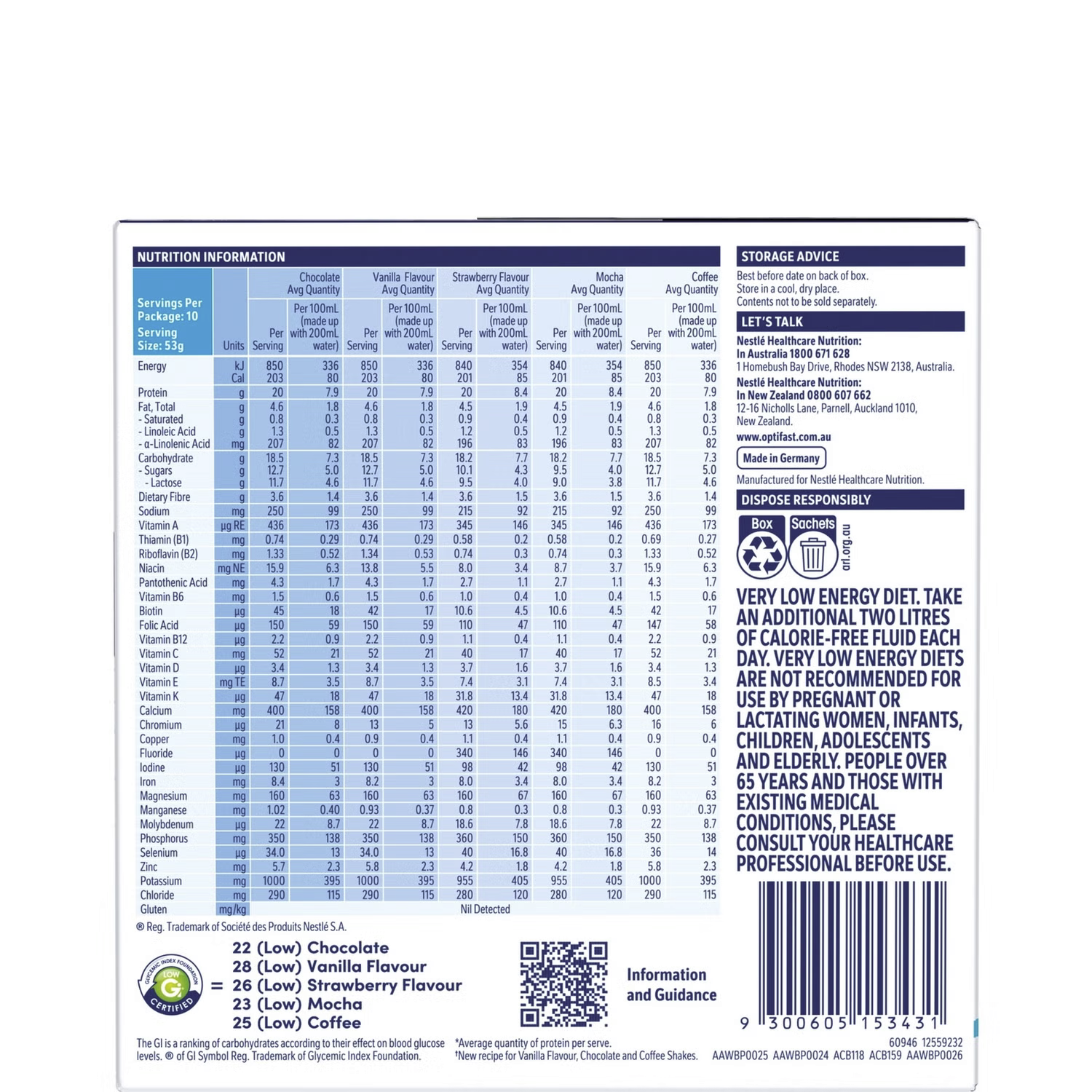 OPTIFAST VLCD Shakes Asstorted Pack - 10 Pack 53g Sachets