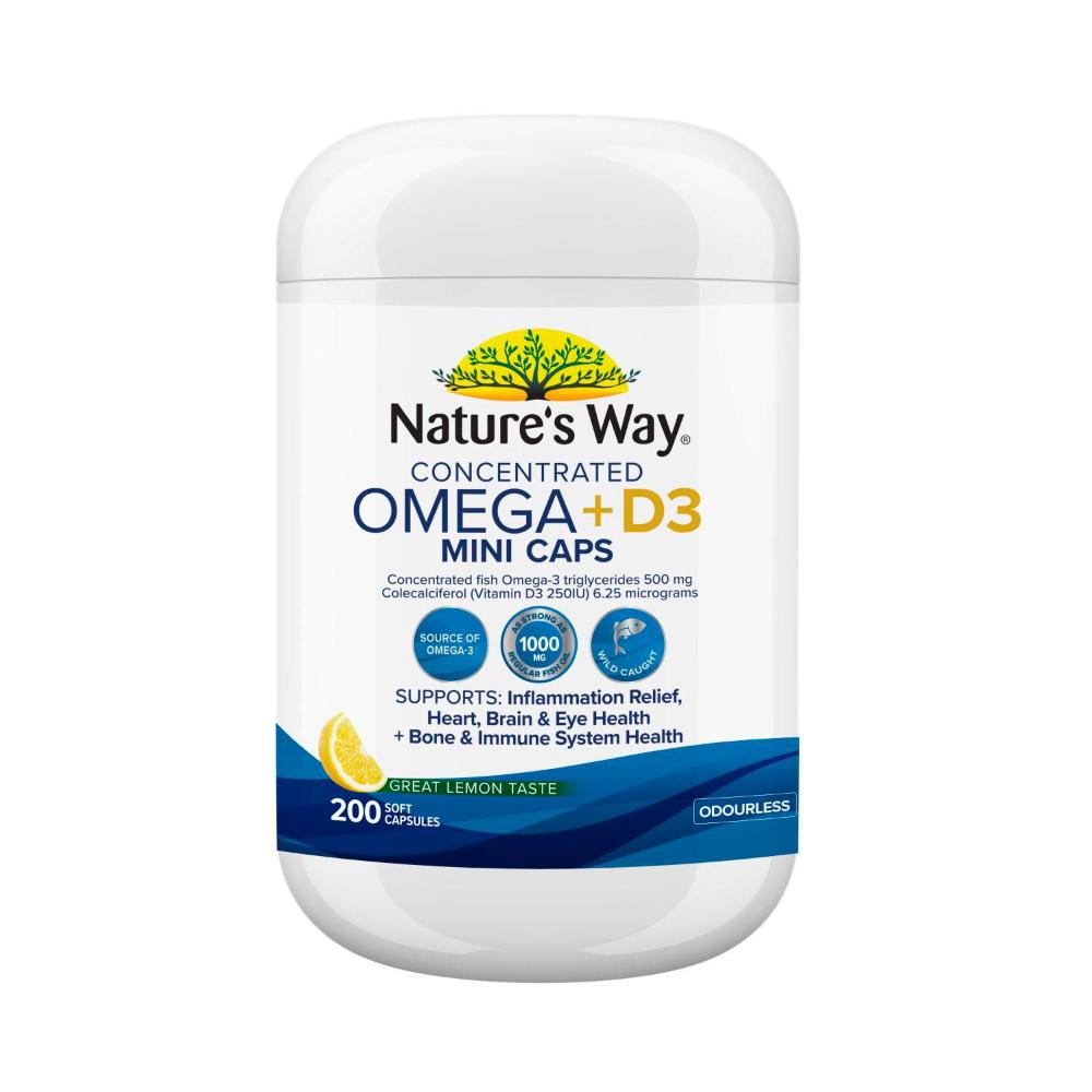 Nature's Way Concentrated Omega + D3 Mini Caps 200 Pack