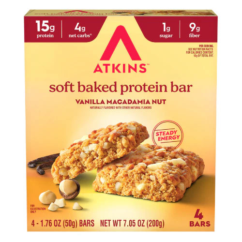 Atkins Soft Baked Vanilla Macadamia Nut Protein Bars 4 Bar x 50g
