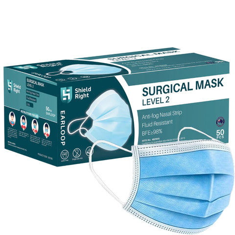 Face Mask - Shield Right Surgical Face Mask Latex Free Earloops 50 Pack