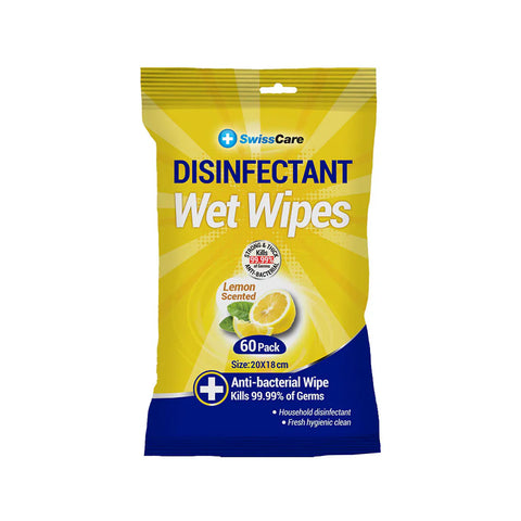 SwissCare Antibacterial Disinfectant Wet Wipes Lemon 60 Pack