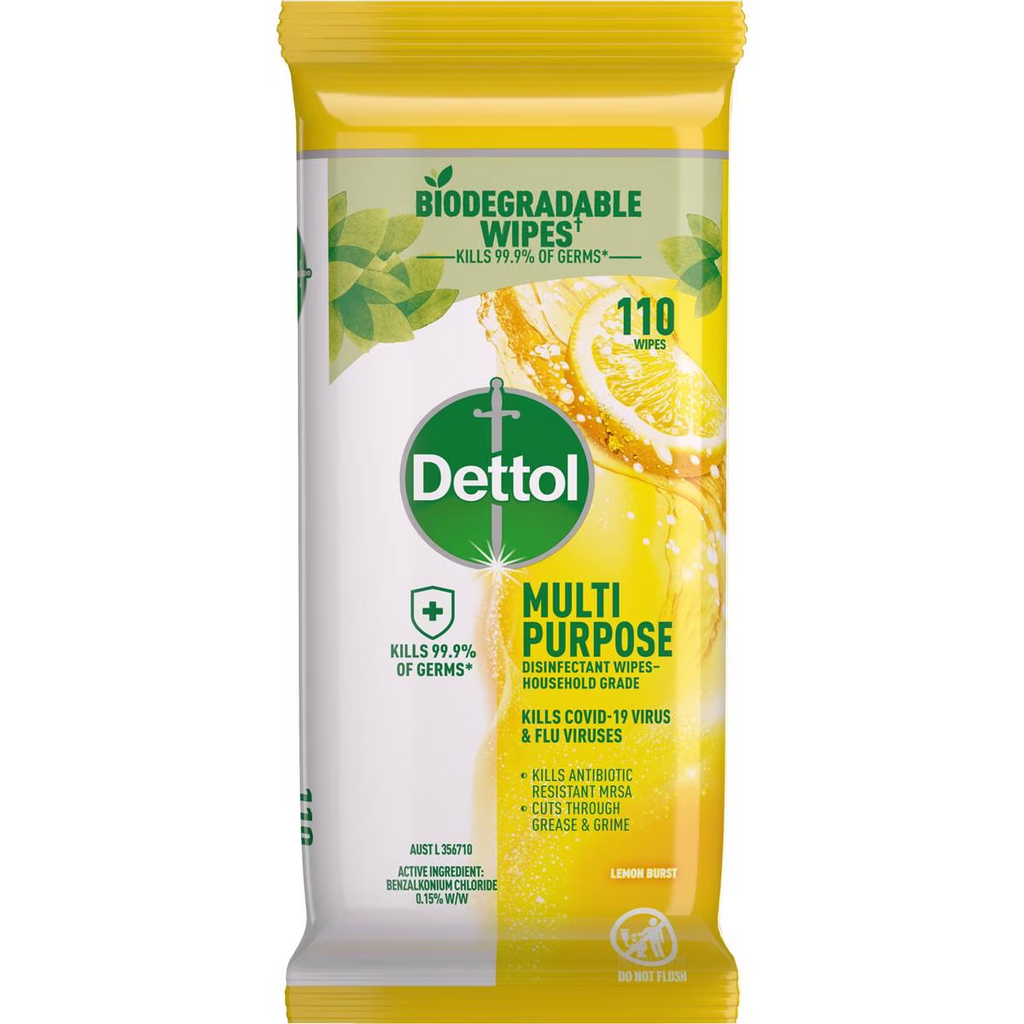 Dettol Multipurpose Disinfectant Cleaning Wipes Lemon 110 Pack