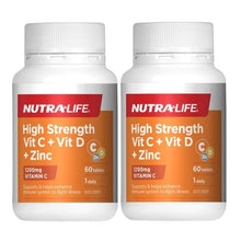 Load image into Gallery viewer, Nutra-Life High Strength Vitamin C 1200mg + D + Zinc 2 x 60 Tablets - Special Bundle