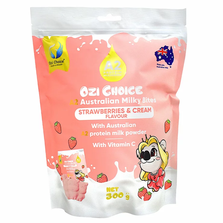 Ozi Choice A2 Calcium Milky Bites Strawberry & Cream Flavour 100 x 3 Bites