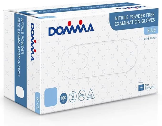 Domma Nitrile Disposable Gloves - Powder Free - Examination Grade - Blue 100 Pack