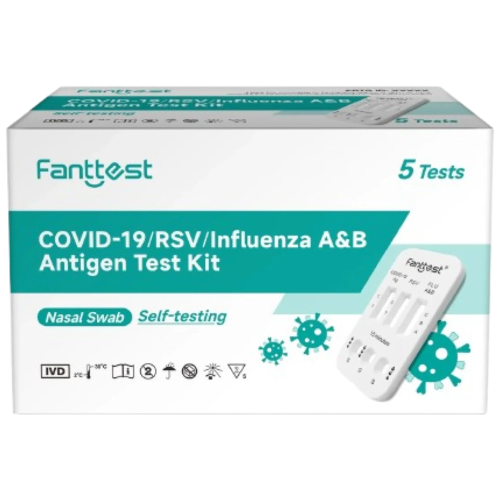 Fanttest Plus Covid 19, RSV, Influenza A & B Rapid Antigen Test Nasal (Nasal Swab) 5 Pack
