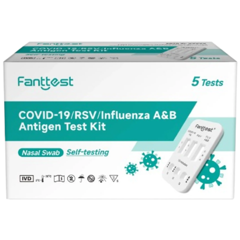 Fanttest Plus Covid 19, RSV, Influenza A & B Rapid Antigen Test Nasal (Nasal Swab) 5 Pack