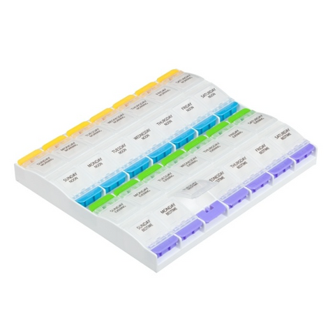 Making Life Easy Pill Planner Four-A-Day Weekly Push Button