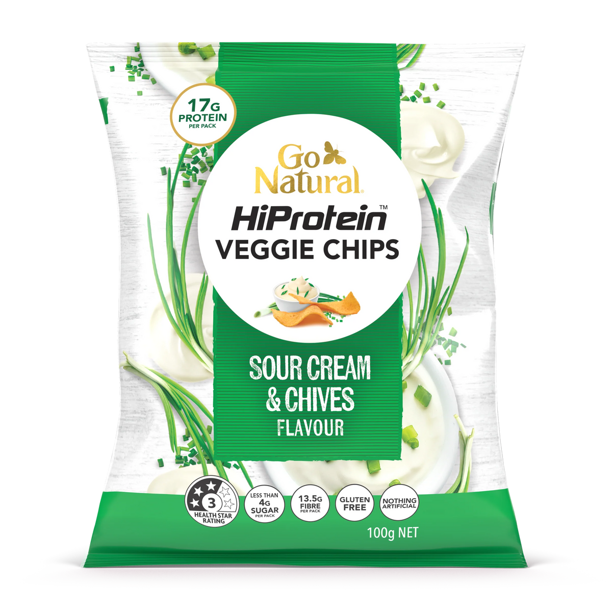 Go Natural HiProtein Veggie Chips - Sour Cream & Chives Flavour 100g