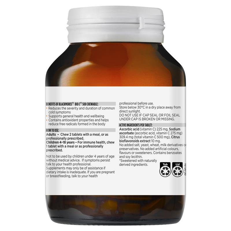 Blackmores Bio C Chewable 500mg 200 Tablets (expiry 5/9/24)