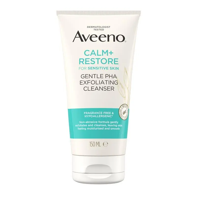 Aveeno Face Calm + Restore Sensitive Skin Gentle PHA Exfoliating Cleanser 150mL