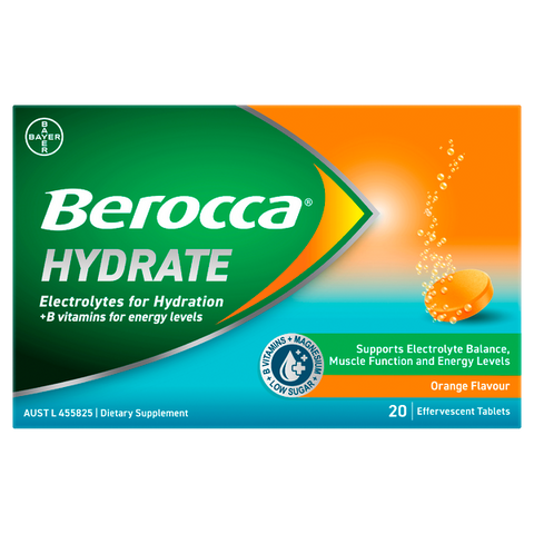 Berocca Hydrate Electrolytes + B Vitamins Orange Effervescent 20 Tablets