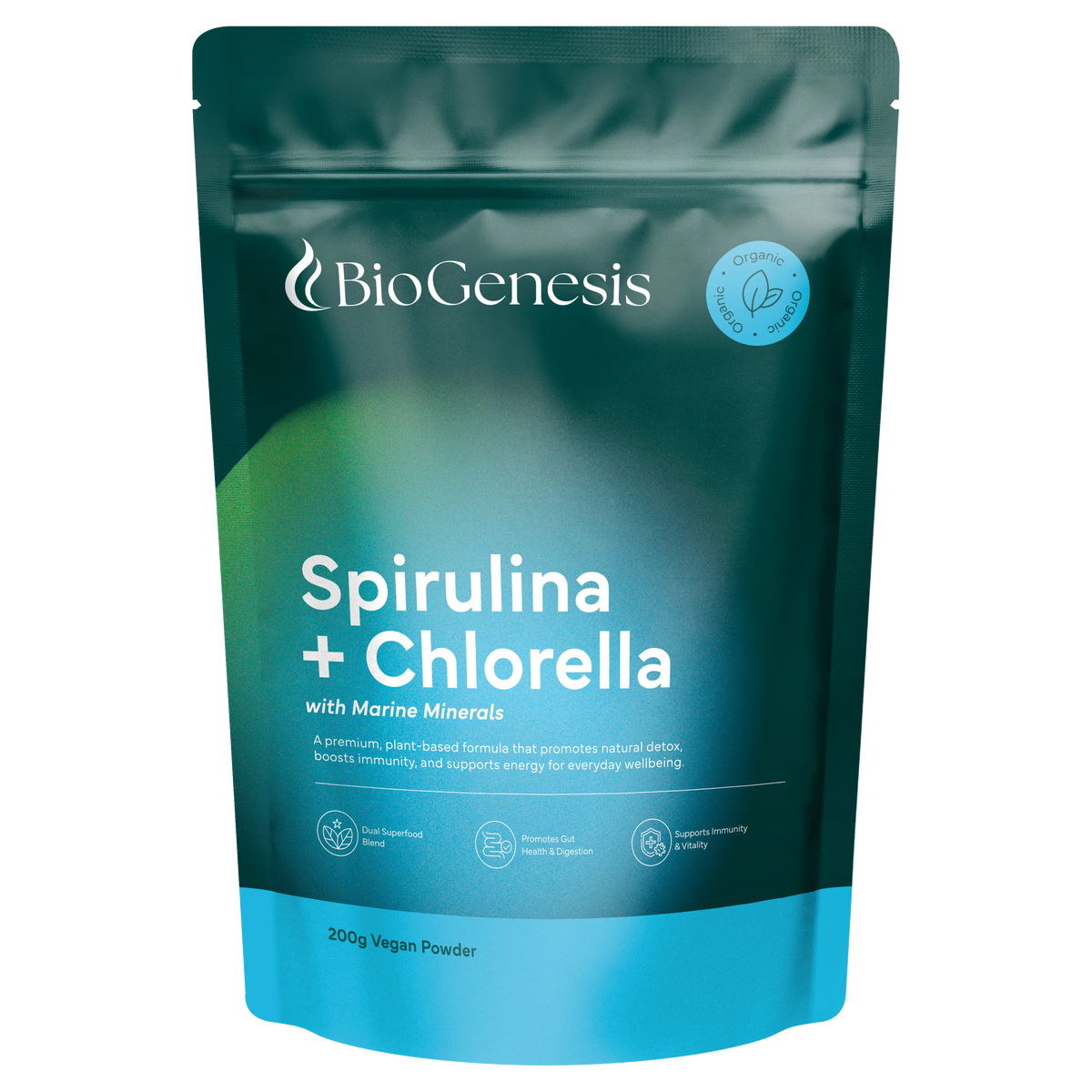 BioGenesis Organic Spirulina & Chlorella with Marine Minerals 200g Powder