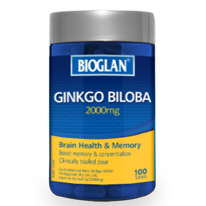 Bioglan Ginkgo Biloba 2000mg 100 Tablets (Expiry 30/2024)