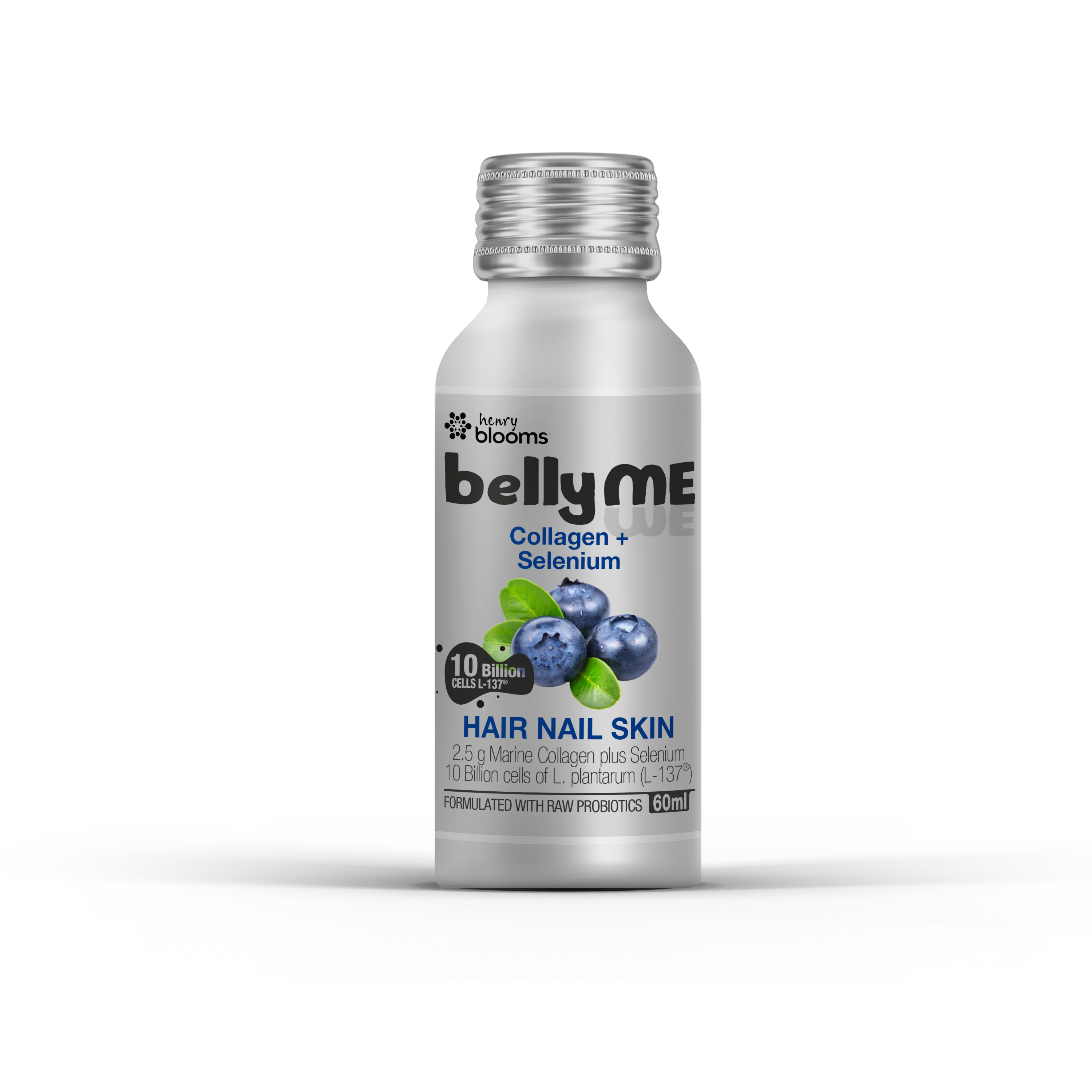 Henry Blooms BellyMe Hair Nail Skin Collagen +Selenium Natural Berry Flavour 7 x 60 mL