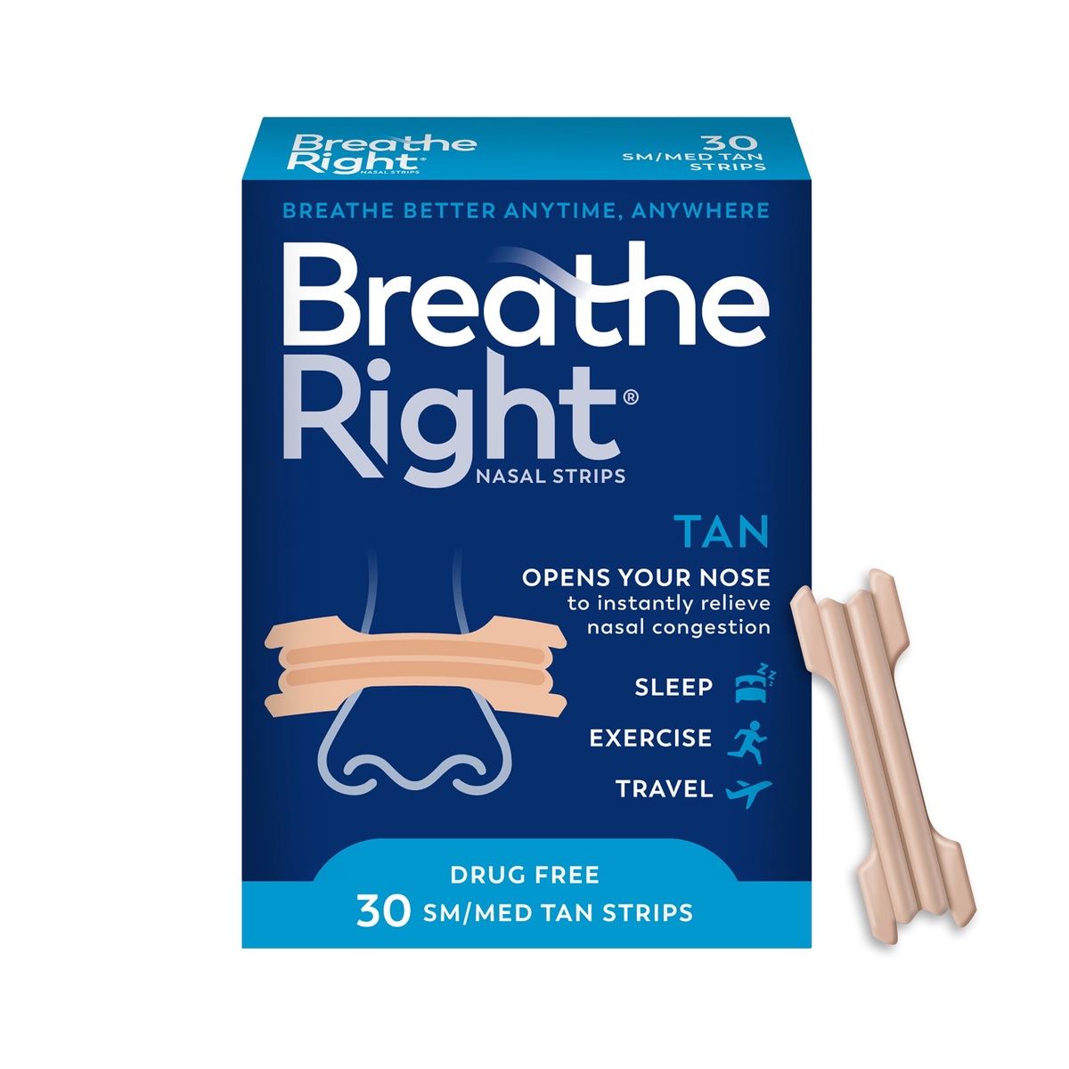 Breathe Right Nasal Strips Tan Small/Medium 30 Strips