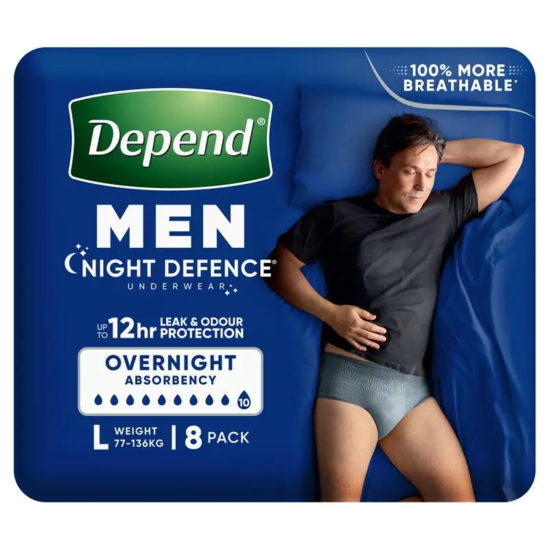 Depend Men Night Defence Incontinence Underwear Large 8 Pack