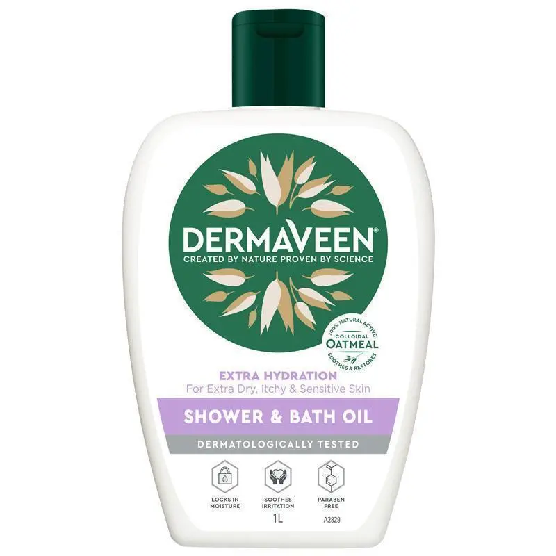 DermaVeen Extra Hydration Shower & Bath Oil for Extra Dry, Itchy & Sensitive Skin 1L