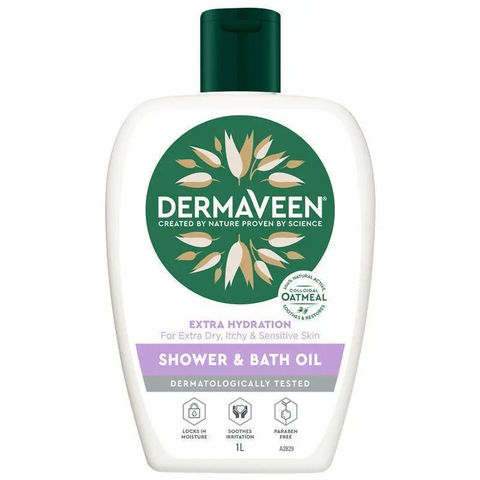 DermaVeen Extra Hydration Shower & Bath Oil for Extra Dry, Itchy & Sensitive Skin 1L