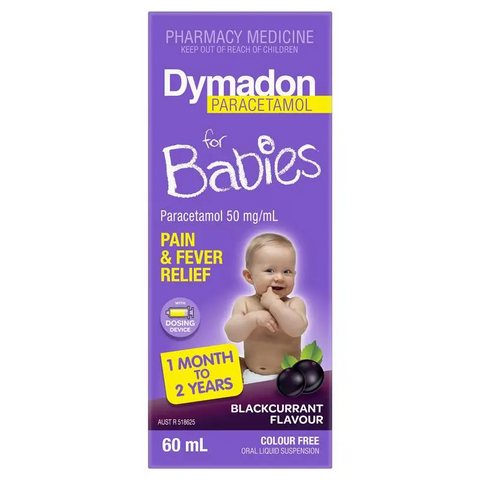 Dymadon Paracetamol for Babies Blackcurrant 1 Month - 2 Years 60mL (Limit ONE per Order)