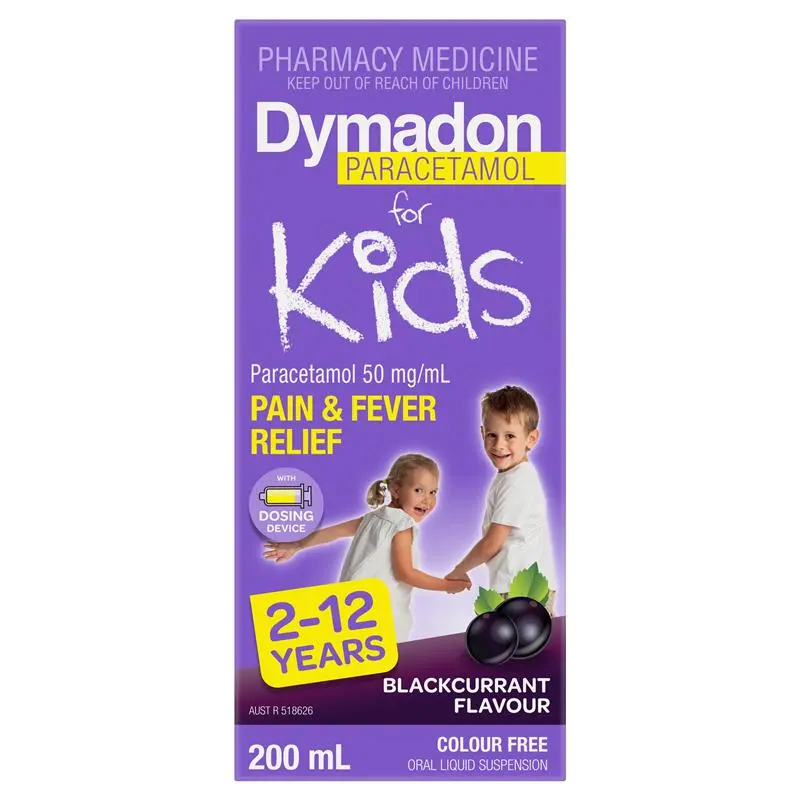 Dymadon Paracetamol for Kids Blackcurrant 2 Years - 12 Years 200mL (Limit ONE per Order)