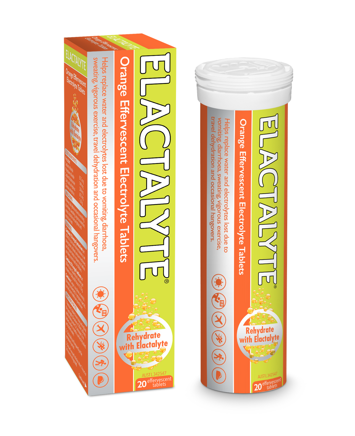 Elactalyte Electrolyte Effervescent ORANGE Flavour 20 Tablets
