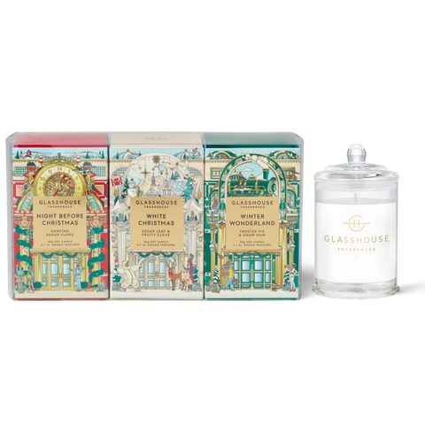 GlassHouse Fragrances Christmas Trio Triple Scented Soy Candle 3 x 60g