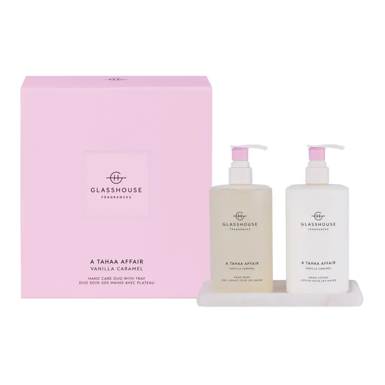 GlassHouse Fragrances A Tahaa Affair Hand Lotion 450mL & Hand Wash 450mL Hand Care Duo with Tray Set