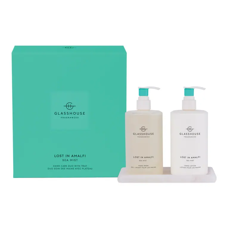 GlassHouse Fragrances Lost In Amalfi Hand Lotion 450mL & Hand Wash 450mL Hand Care Duo with Tray Set