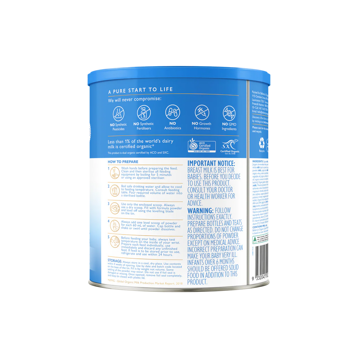 Bellamy’s Organic Guard Step 1 Infant Formula 800g