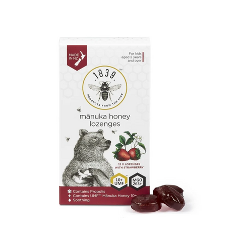 1839 UMF 10+ / MGO 260+ Manuka Honey with Strawberry 12 Lozenges