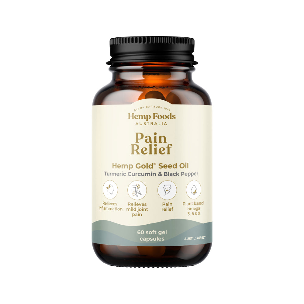 Hemp Foods Australia Pain Relief Hemp Gold Seed Oil Turmeric Curcumin & Black Pepper 60 Capsules