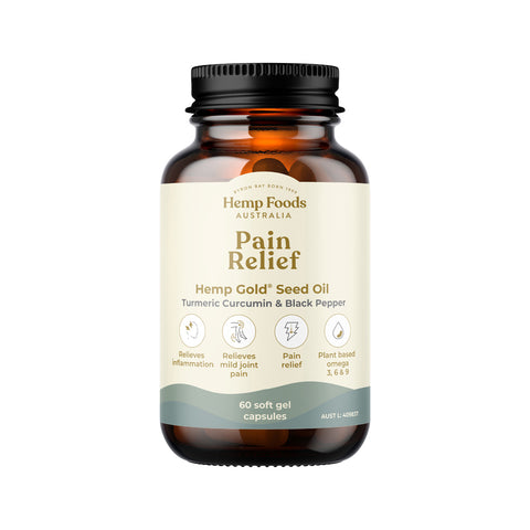 Hemp Foods Australia Pain Relief Hemp Gold Seed Oil Turmeric Curcumin & Black Pepper 60 Capsules