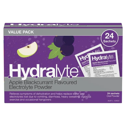 Hydralyte Electrolyte Apple Blackcurrant Sachets Value Pack 4.9g x 24 Sachets