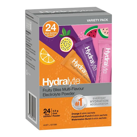 Hydralyte Electrolyte Powder Fruity Bliss Multi Flavour 4.9g x 24 Sachets